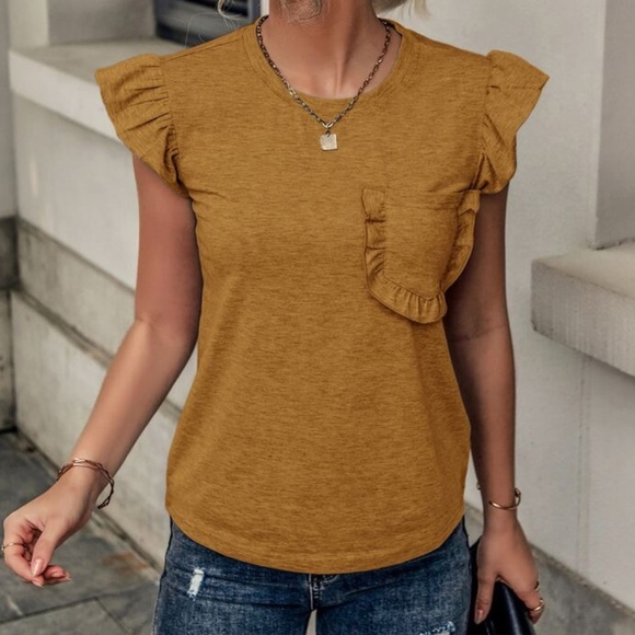 Boho Royal blue Pocket Ruffle Sleeve Casual Top - Picture 9 of 10